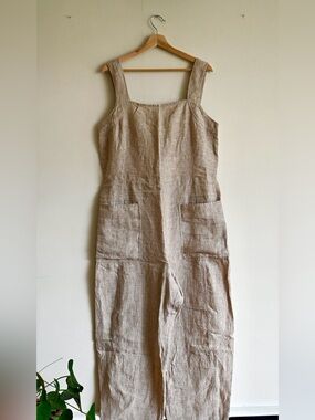 NWT Everlane European Linen Square Neck Jumpsuit Romper Flax Beige 14